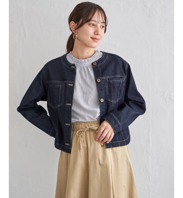 ikka「ストレッチデニムノーカラーシャウター【親子コーデ】」|ブルゾン・スタジャン|