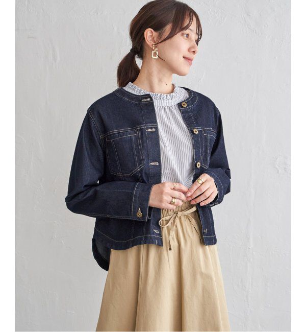 ikka「ストレッチデニムノーカラーシャウター【親子コーデ】」|ブルゾン・スタジャン|