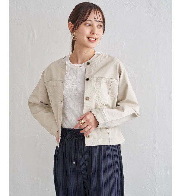 ikka「ストレッチデニムノーカラーシャウター【親子コーデ】」|ブルゾン・スタジャン|