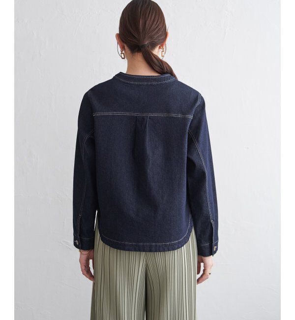 ikka「ストレッチデニムノーカラーシャウター【親子コーデ】」|ブルゾン・スタジャン|