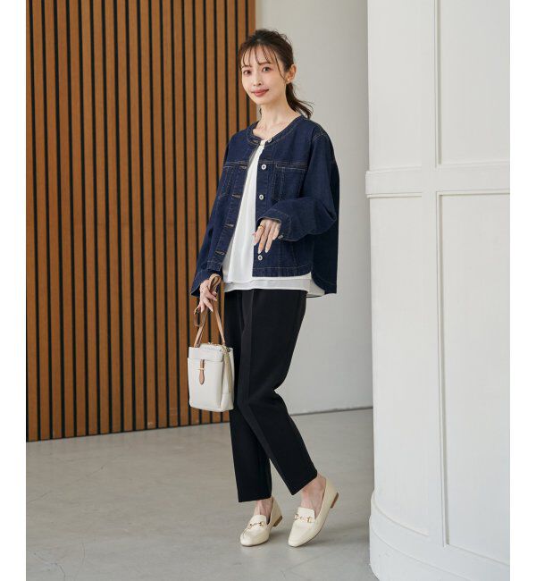 ikka「ストレッチデニムノーカラーシャウター【親子コーデ】」|ブルゾン・スタジャン|