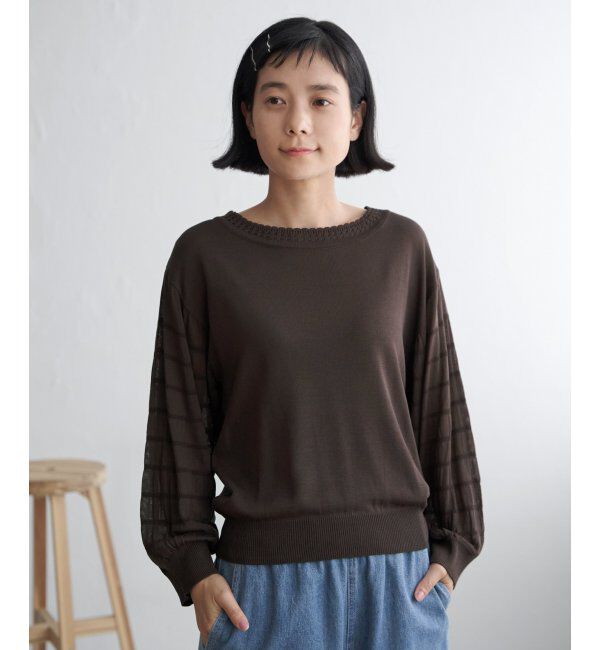 Lbc with Life「スリーブシャーリングシアーニット」|カーディガン|チャコール