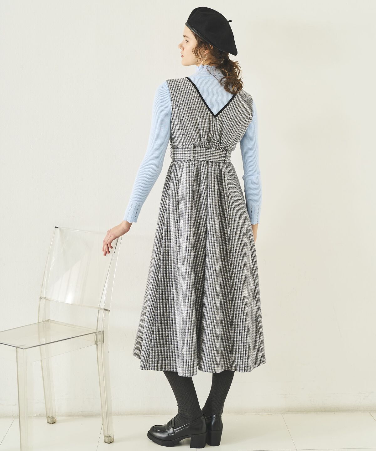 アンドクチュール「ラメツイードVネックジャンスカ」|ジャンパースカート|