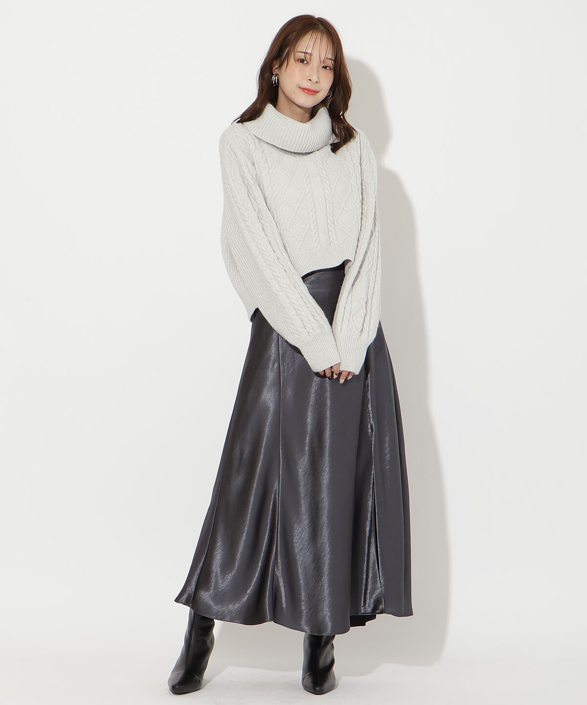 アンドクチュール「ラメケーブルタートルニットプルオーバー」|ニット・セーター|