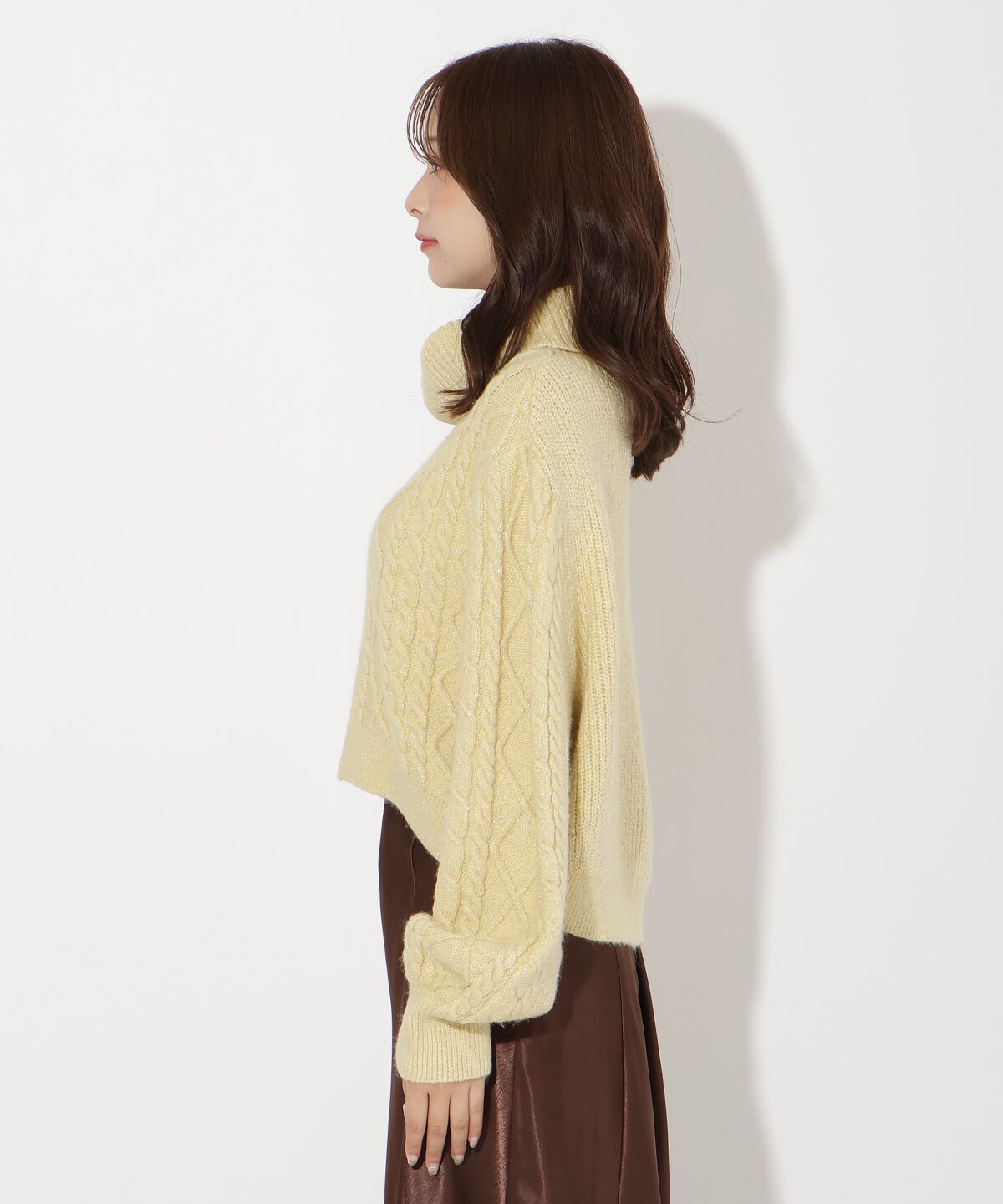 アンドクチュール「ラメケーブルタートルニットプルオーバー」|ニット・セーター|