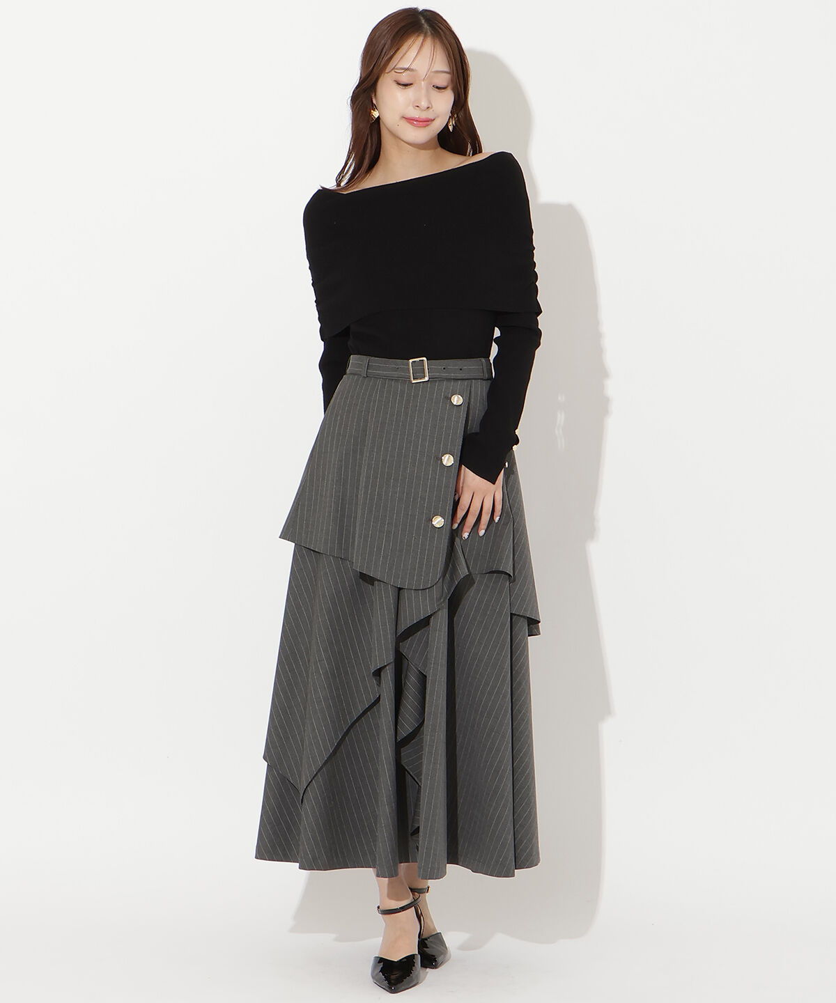 アンドクチュール「ベルト付きレイヤードデザインフレアスカート」|フレア|