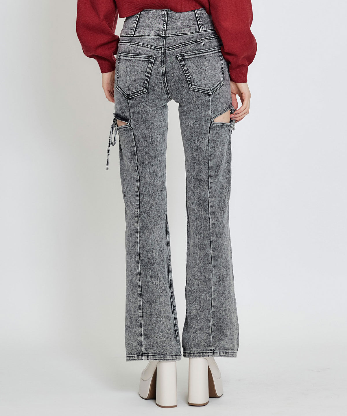 REDYAZEL「カットアウトリボンストレッチデニム」|デニム|