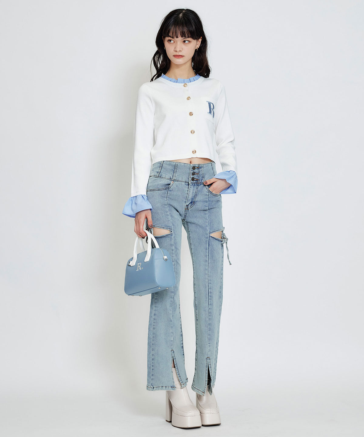 REDYAZEL「カットアウトリボンストレッチデニム」|デニム|