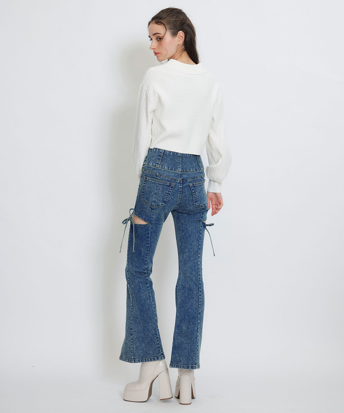 REDYAZEL「カットアウトリボンストレッチデニム」|デニム|