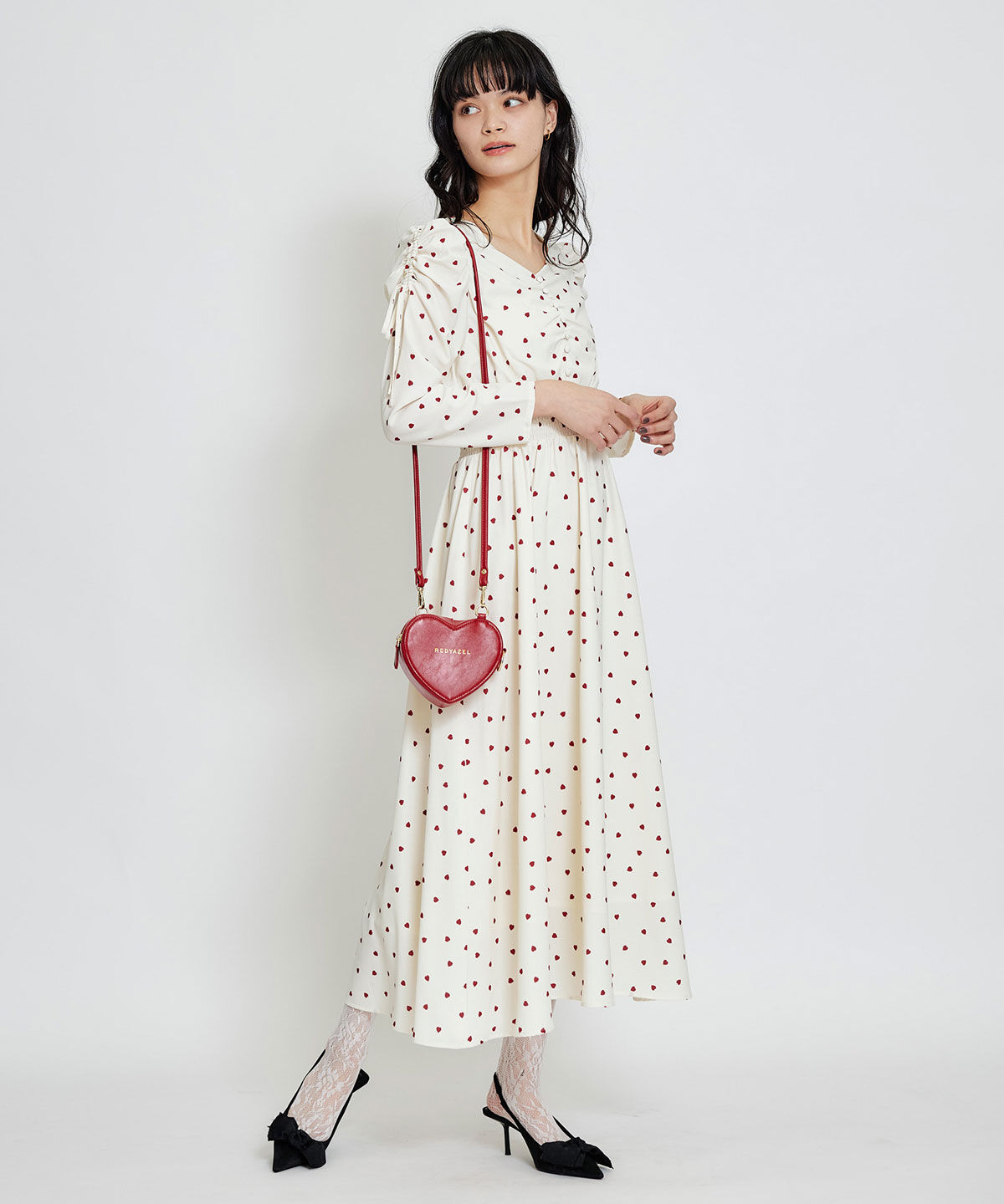 REDYAZEL「Love Me Heart ギャザーリボンロングフレアワンピース」|ワンピース|