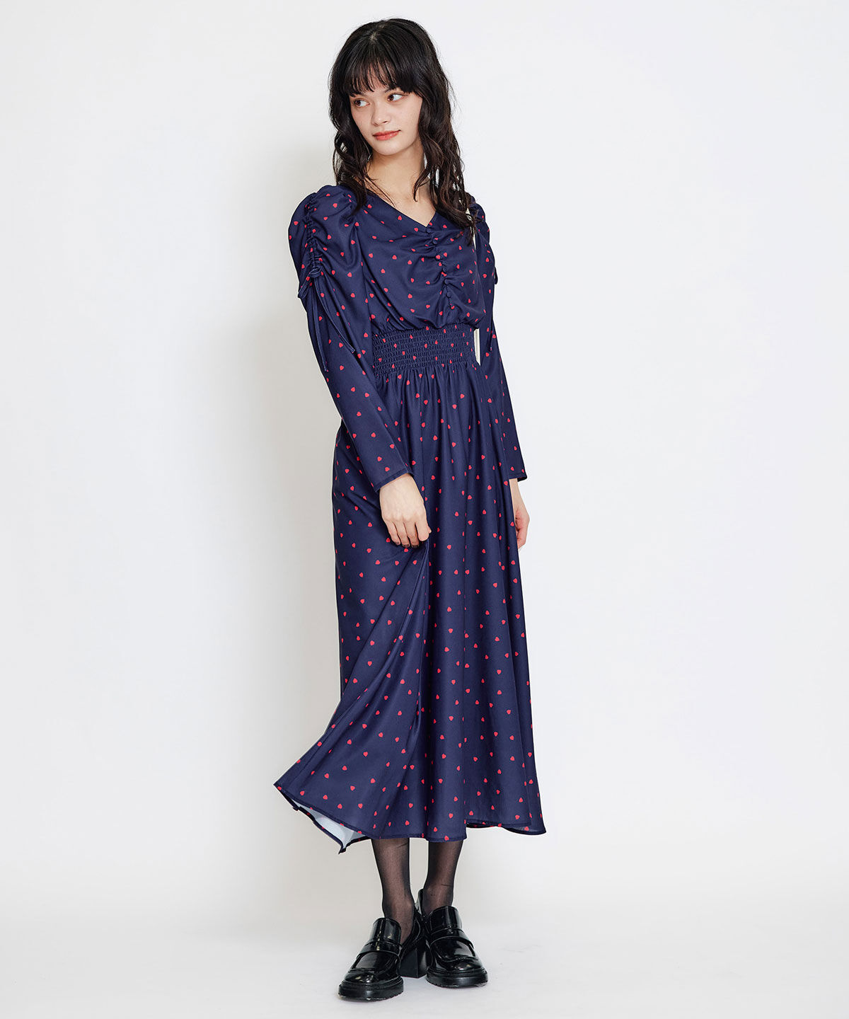 REDYAZEL「Love Me Heart ギャザーリボンロングフレアワンピース」|ワンピース|