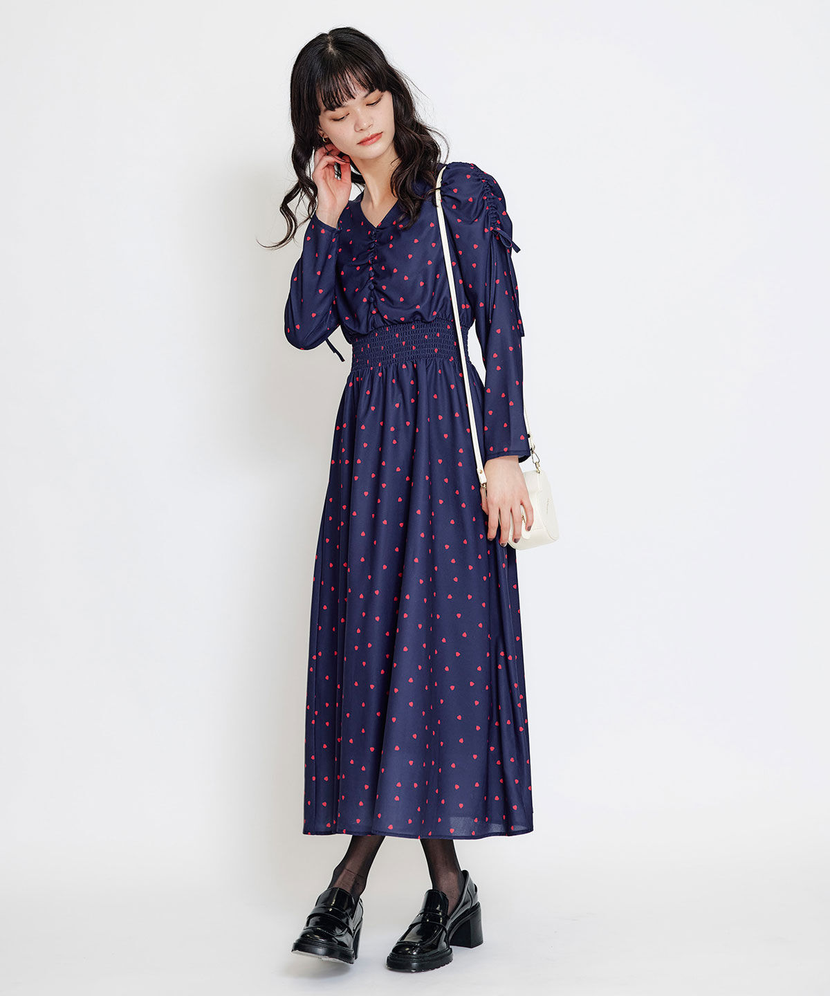 REDYAZEL「Love Me Heart ギャザーリボンロングフレアワンピース」|ワンピース|