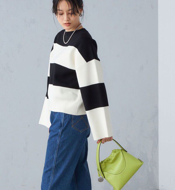 SHIPS for women「〈手洗い可能〉ミラノリブ ワイド ボーダー プルオーバー◇」|ニット・セーター|ブラック