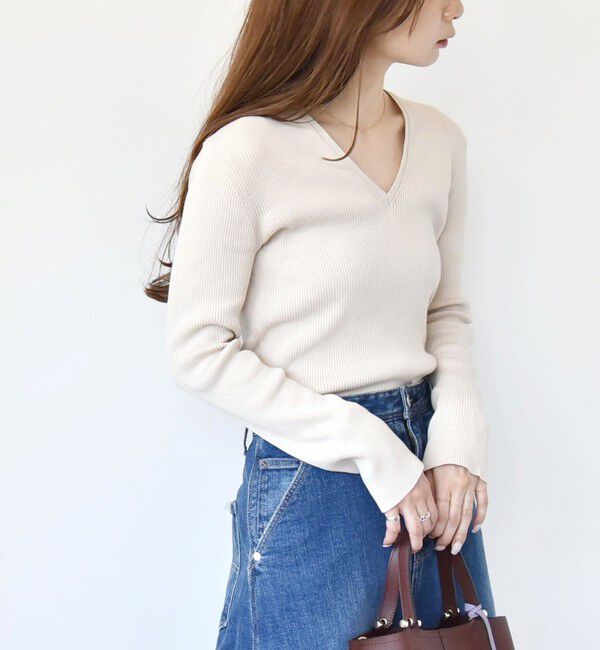quaranciel「quaranciel:〈手洗い可能〉コットン Vネック リブ ニット」|ニット・セーター|