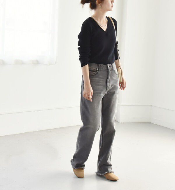 quaranciel「quaranciel:〈手洗い可能〉コットン Vネック リブ ニット」|ニット・セーター|