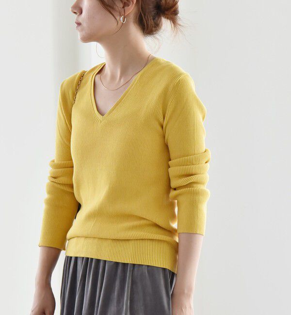 quaranciel「quaranciel:〈手洗い可能〉コットン Vネック リブ ニット」|ニット・セーター|