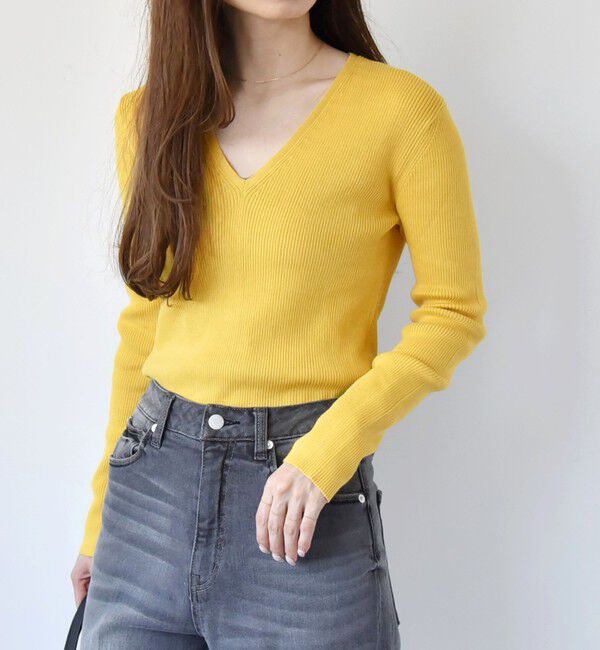 quaranciel「quaranciel:〈手洗い可能〉コットン Vネック リブ ニット」|ニット・セーター|