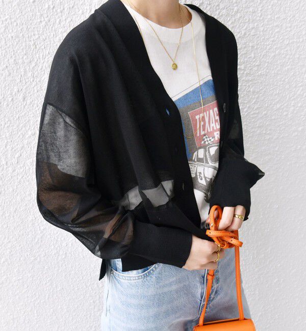 SHIPS for women「〈手洗い可能〉シアー ライン Vネック カーディガン」|カーディガン|