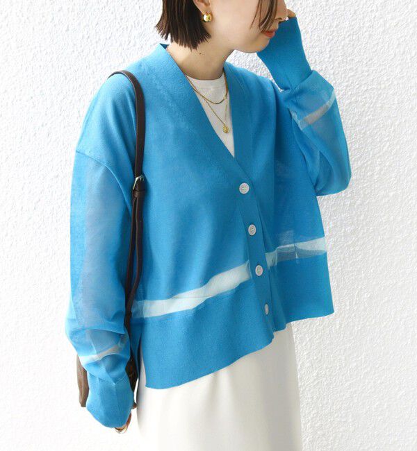 SHIPS for women「〈手洗い可能〉シアー ライン Vネック カーディガン」|カーディガン|