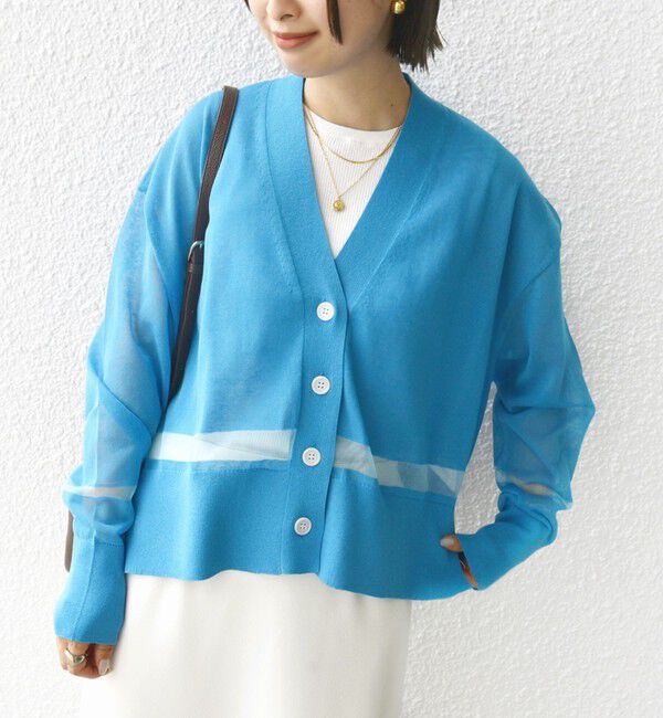 SHIPS for women「〈手洗い可能〉シアー ライン Vネック カーディガン」|カーディガン|