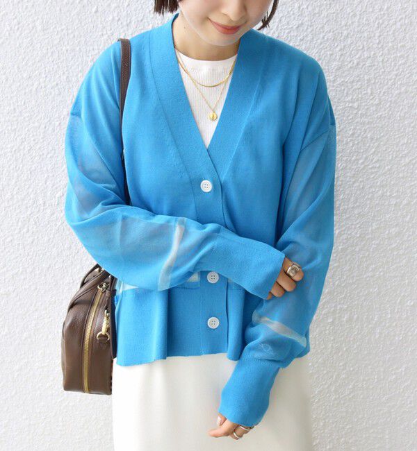 SHIPS for women「〈手洗い可能〉シアー ライン Vネック カーディガン」|カーディガン|