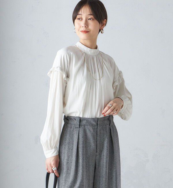 SHIPS for women「〈手洗い可能〉パウダリー 割繊 スタンドカラー ブラウス」|シャツ・ブラウス|