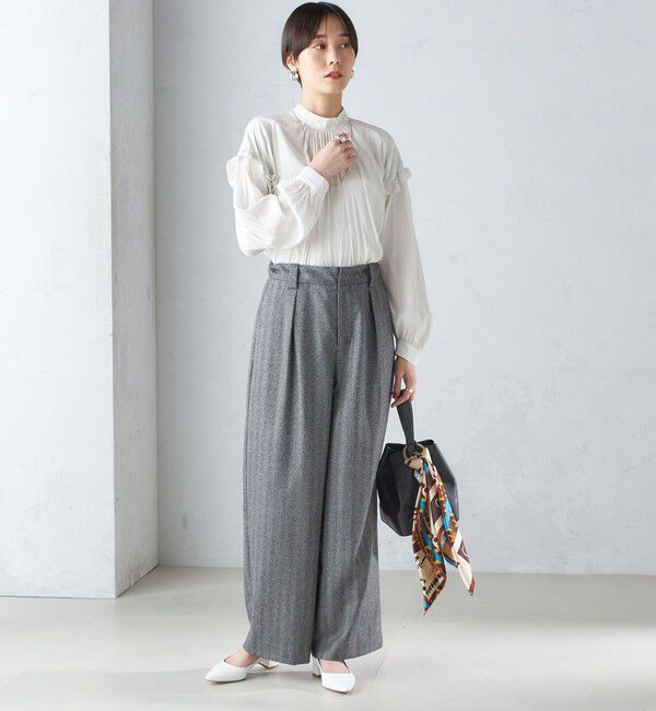 SHIPS for women「〈手洗い可能〉パウダリー 割繊 スタンドカラー ブラウス」|シャツ・ブラウス|