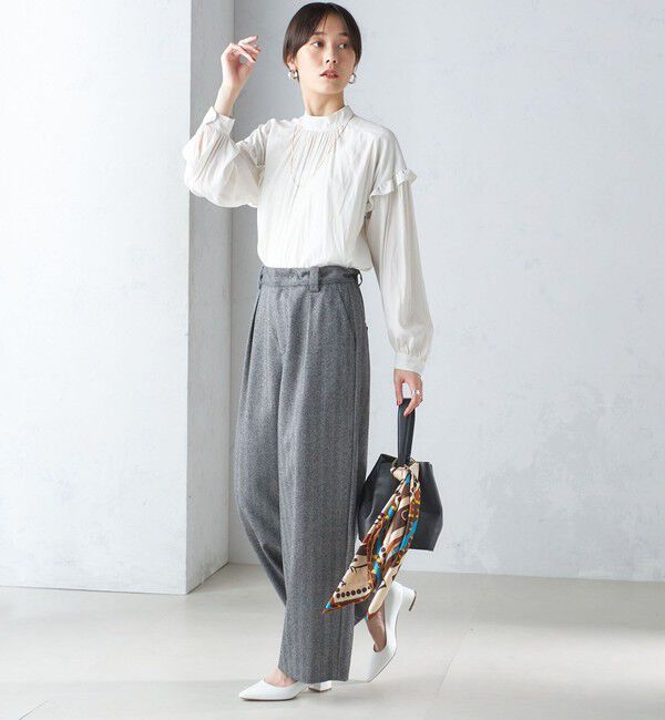 SHIPS for women「〈手洗い可能〉パウダリー 割繊 スタンドカラー ブラウス」|シャツ・ブラウス|