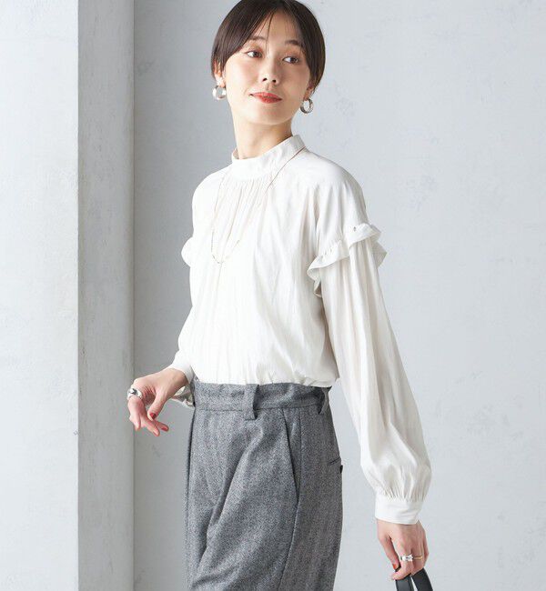 SHIPS for women「〈手洗い可能〉パウダリー 割繊 スタンドカラー ブラウス」|シャツ・ブラウス|