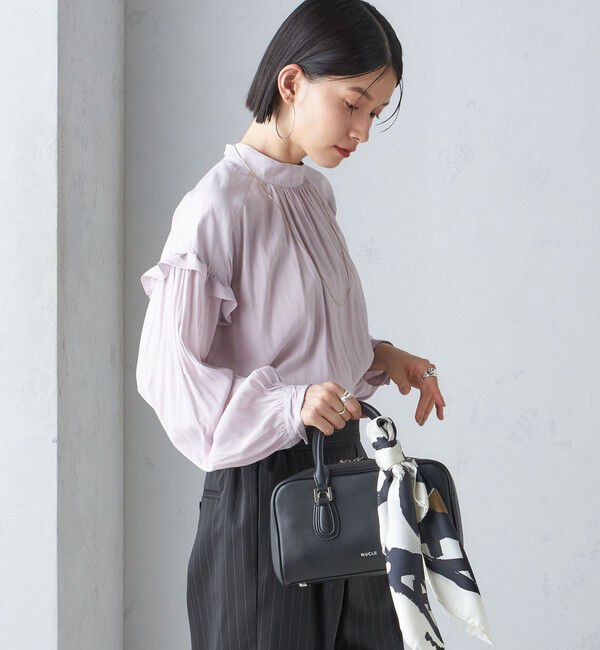 SHIPS for women「〈手洗い可能〉パウダリー 割繊 スタンドカラー ブラウス」|シャツ・ブラウス|