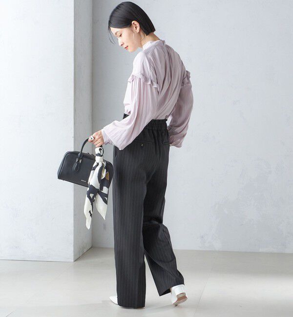 SHIPS for women「〈手洗い可能〉パウダリー 割繊 スタンドカラー ブラウス」|シャツ・ブラウス|