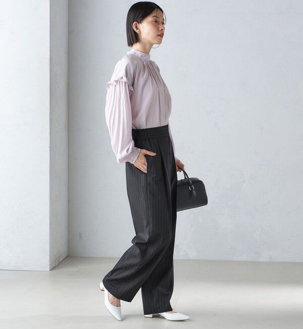 SHIPS for women「〈手洗い可能〉パウダリー 割繊 スタンドカラー ブラウス」|シャツ・ブラウス|