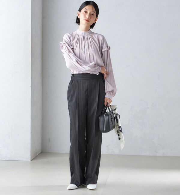 SHIPS for women「〈手洗い可能〉パウダリー 割繊 スタンドカラー ブラウス」|シャツ・ブラウス|