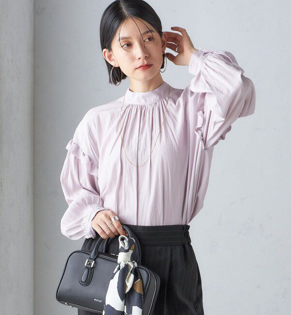 SHIPS for women「〈手洗い可能〉パウダリー 割繊 スタンドカラー ブラウス」|シャツ・ブラウス|