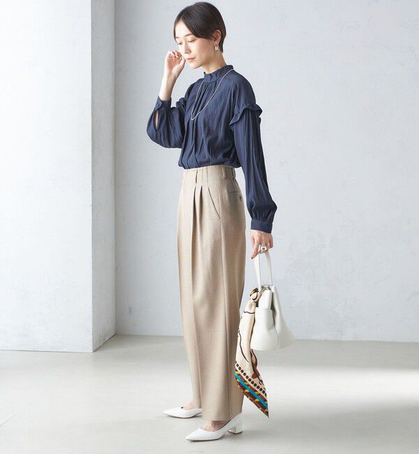 SHIPS for women「〈手洗い可能〉パウダリー 割繊 スタンドカラー ブラウス」|シャツ・ブラウス|