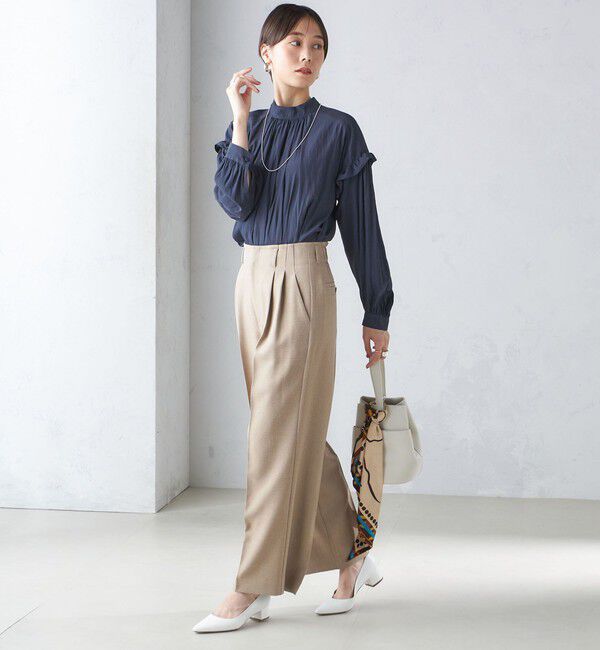 SHIPS for women「〈手洗い可能〉パウダリー 割繊 スタンドカラー ブラウス」|シャツ・ブラウス|