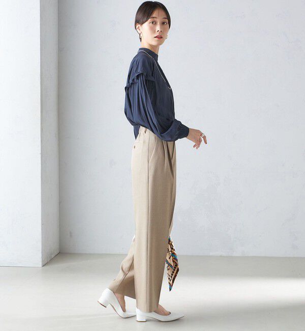 SHIPS for women「〈手洗い可能〉パウダリー 割繊 スタンドカラー ブラウス」|シャツ・ブラウス|