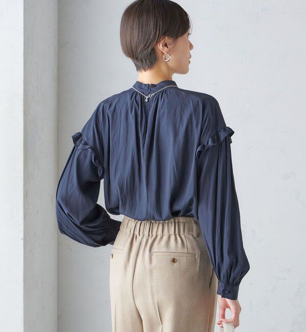 SHIPS for women「〈手洗い可能〉パウダリー 割繊 スタンドカラー ブラウス」|シャツ・ブラウス|