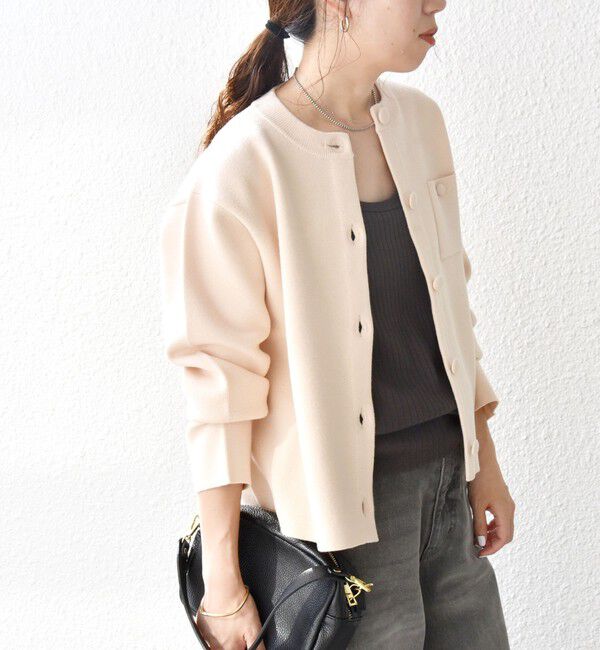 SHIPS any「SHIPS any: ミラノリブ ノーカラー ニット ジャケット カーディガン」|カーディガン|