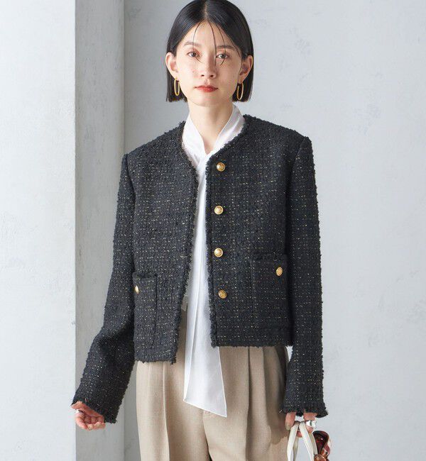 SHIPS for women「GIOLICA: ツイード ノーカラー ジャケット」|ノーカラージャケット|