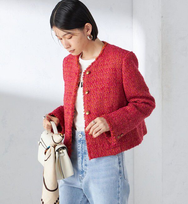 SHIPS for women「GIOLICA: ツイード ノーカラー ジャケット」|ノーカラージャケット|
