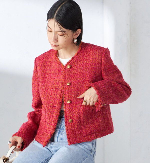 SHIPS for women「GIOLICA: ツイード ノーカラー ジャケット」|ノーカラージャケット|