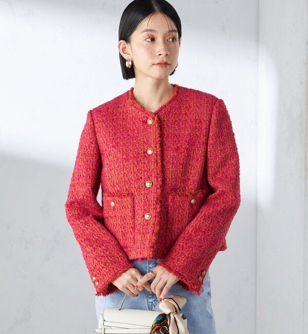SHIPS for women「GIOLICA: ツイード ノーカラー ジャケット」|ノーカラージャケット|