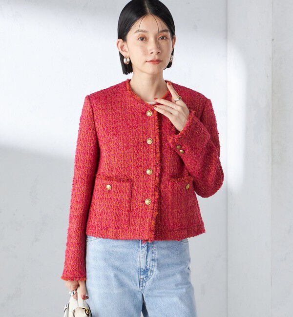 SHIPS for women「GIOLICA: ツイード ノーカラー ジャケット」|ノーカラージャケット|