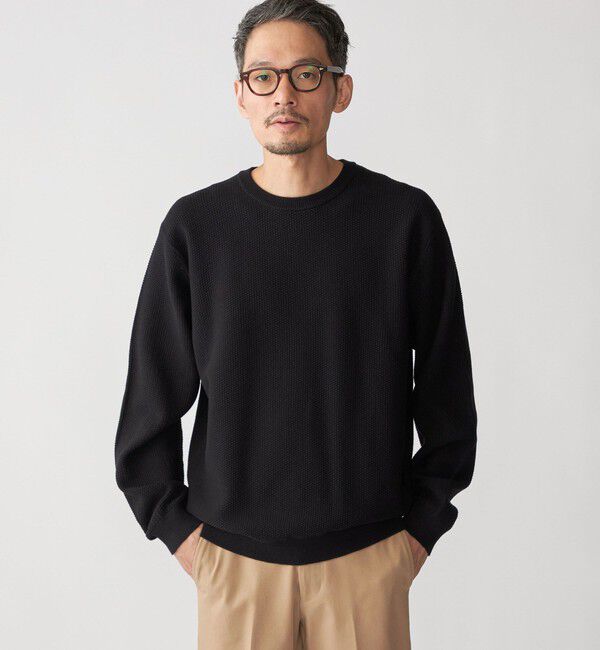SHIPS「SHIPS:〈洗濯機可能〉SOLOTEX(R) コットン ピケ クルーネック ニット」|ニット・セーター|ブラック