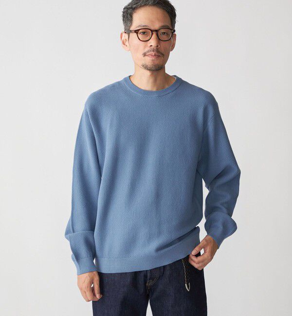 SHIPS「SHIPS:〈洗濯機可能〉SOLOTEX(R) コットン ピケ クルーネック ニット」|ニット・セーター|ネイビー