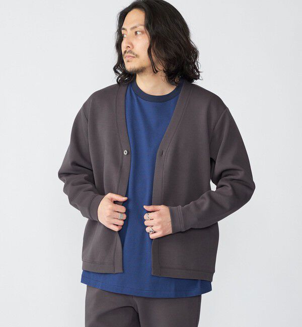 SHIPS「【WEB限定】SHIPS: ガスコットン ダブルニット 1ボタン カーディガン (セットアップ対応)」|カーディガン|ダークグレー