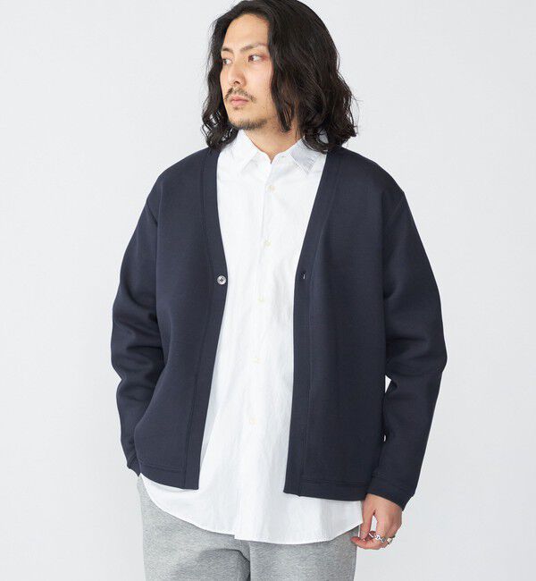 SHIPS「【WEB限定】SHIPS: ガスコットン ダブルニット 1ボタン カーディガン (セットアップ対応)」|カーディガン|ネイビー