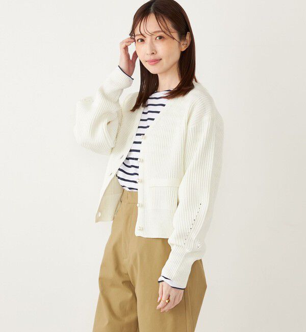 SHIPS Colors 「SHIPS Colors:〈手洗い可能〉Vネック パールモチーフボタン カーディガン」|カーディガン|