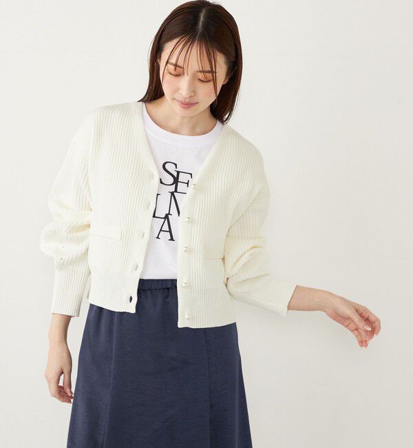 SHIPS Colors 「SHIPS Colors:〈手洗い可能〉Vネック パールモチーフボタン カーディガン」|カーディガン|